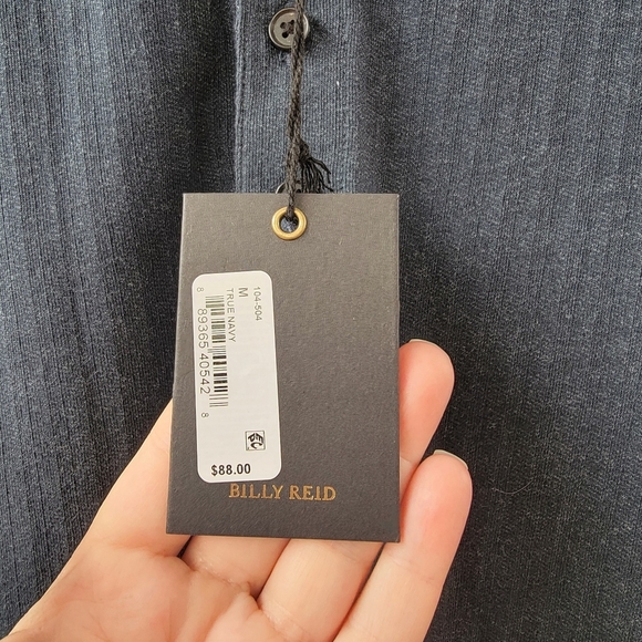 Billy Reid New True Navy Herringbone Terry Mens Size Medium Henley Neutral Shirt - Picture 8 of 15